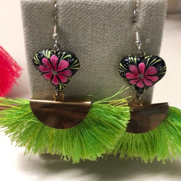 Mexican Hand Painted Tassel Earrings - Picture 5 of 8